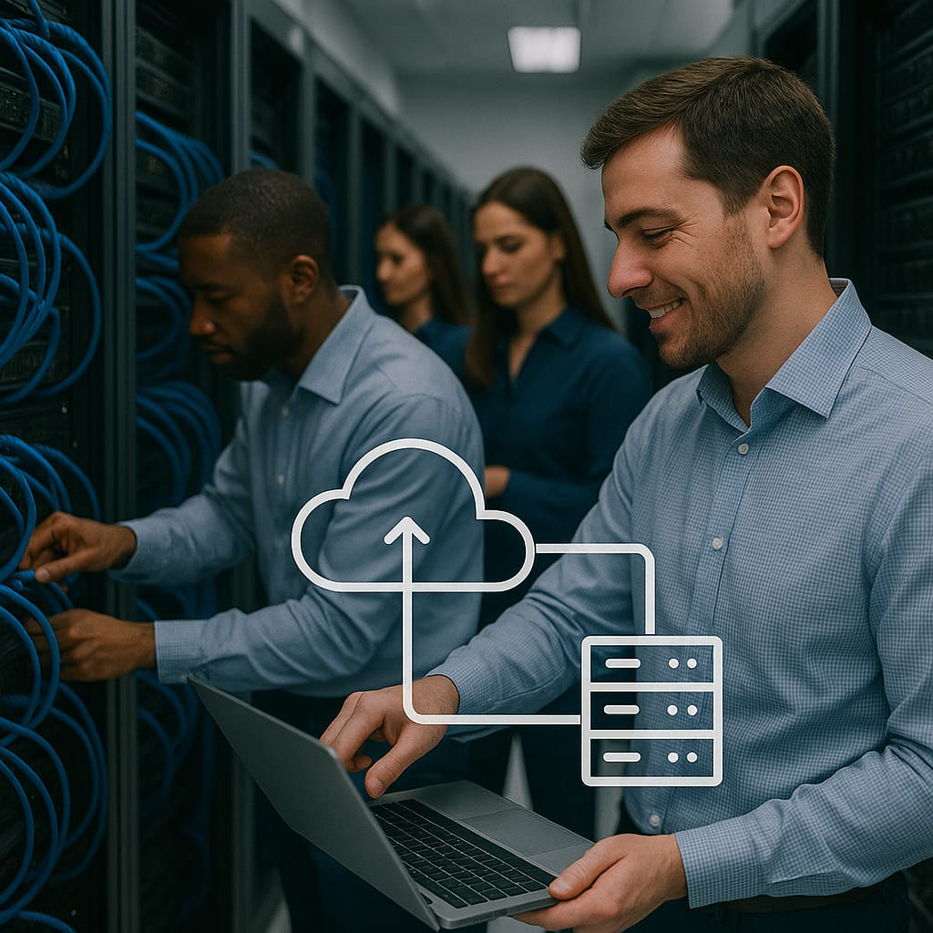 Professional network infrastructure with cables, switches, and networking equipment for business connectivity